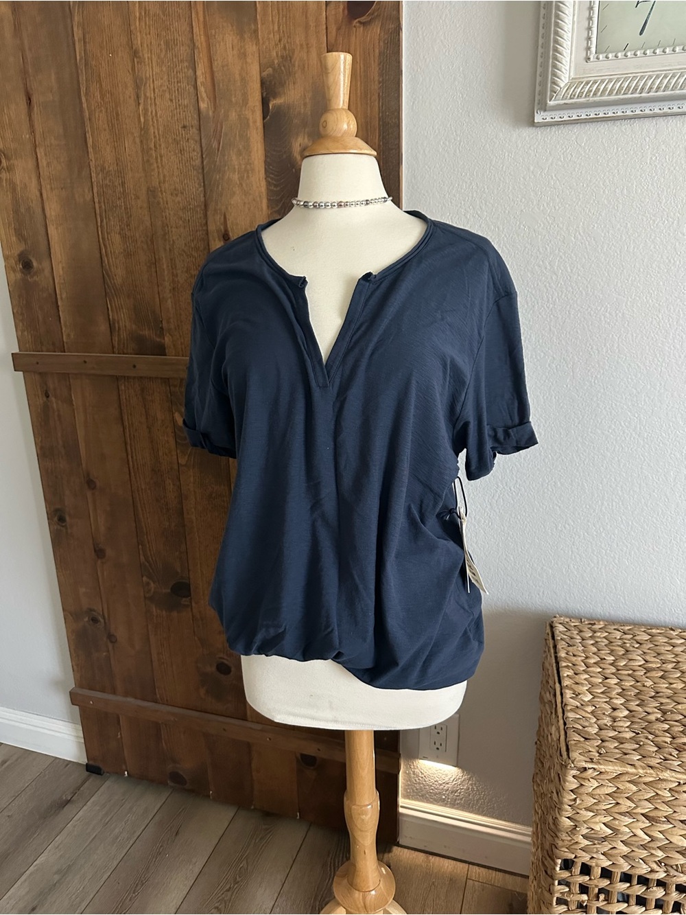 Nation LTD Navy Split V Short-Sleeve Tee